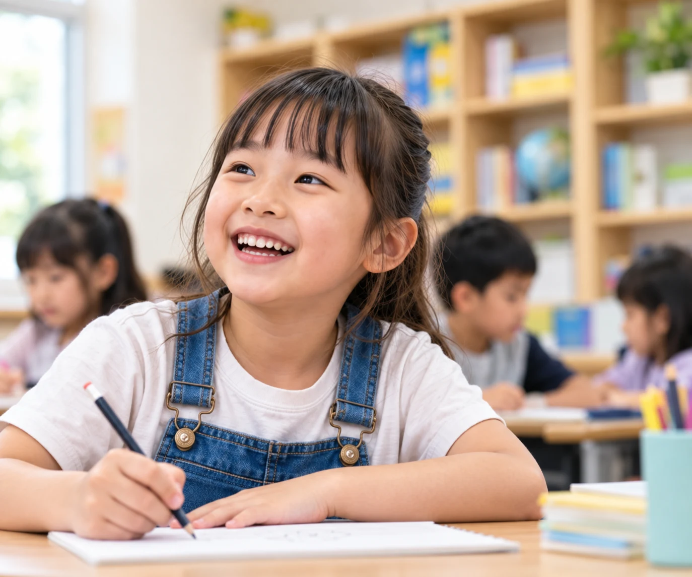 海茵美語學生在教室裡快樂書寫與學習